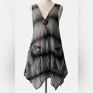 Paradise Black and White Striped Sleeveless Mesh Cover Up Dress. Size XL/XXL